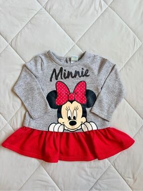 Disney Baby Minnie Mouse Girls Size 12M Grey/Red long-sleeve dress